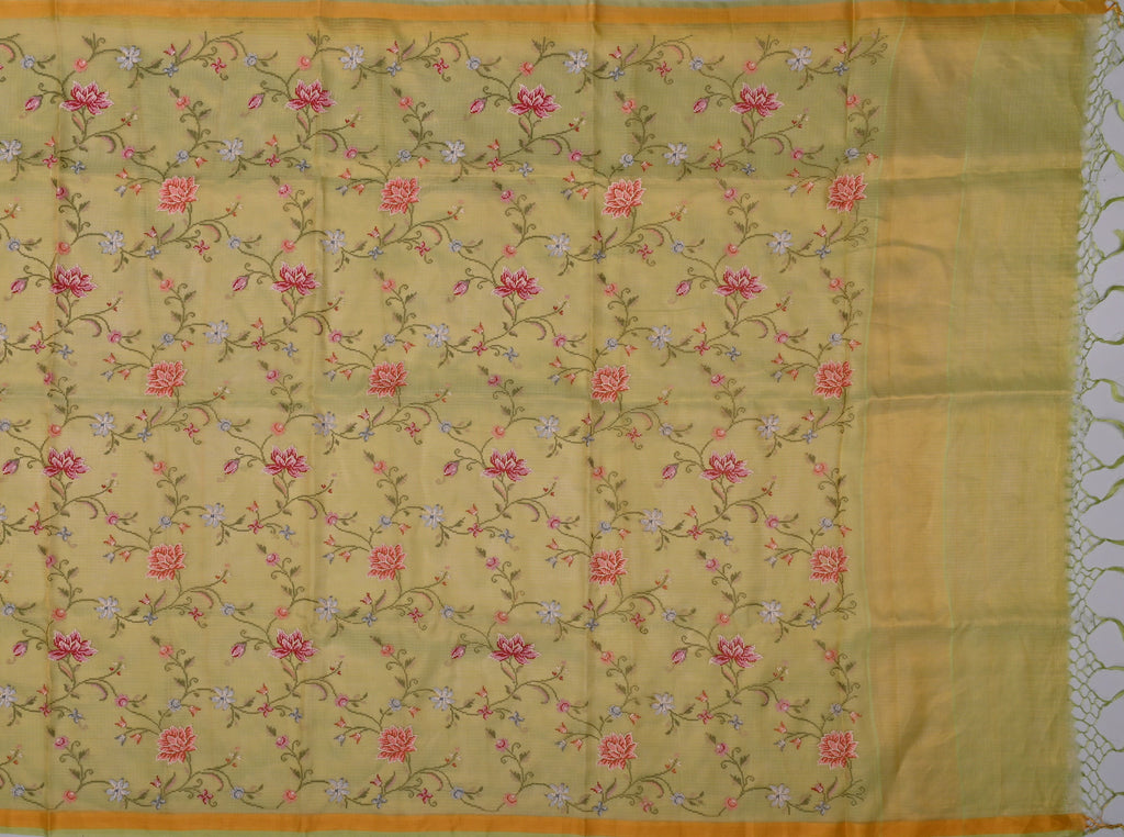 Pure Silk Tissue Kota Doria Embroidered Saree