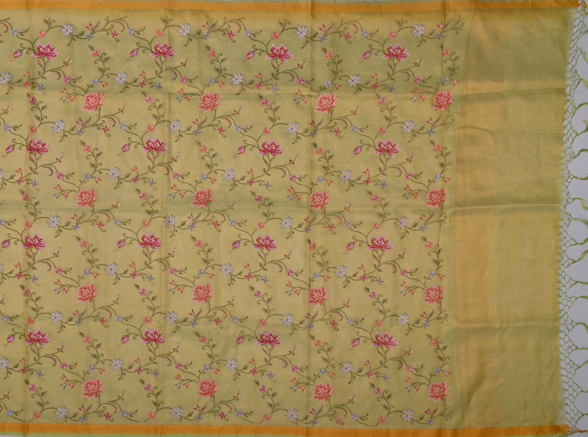 Pure Silk Tissue Kota Doria Embroidered Saree
