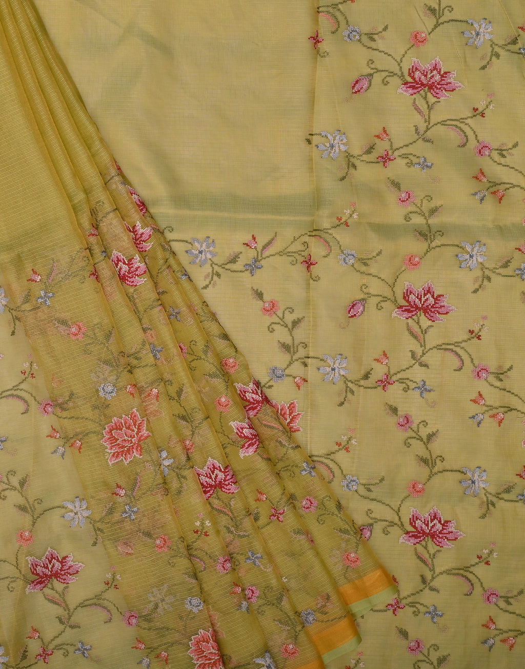 Pure Silk Tissue Kota Doria Embroidered Saree