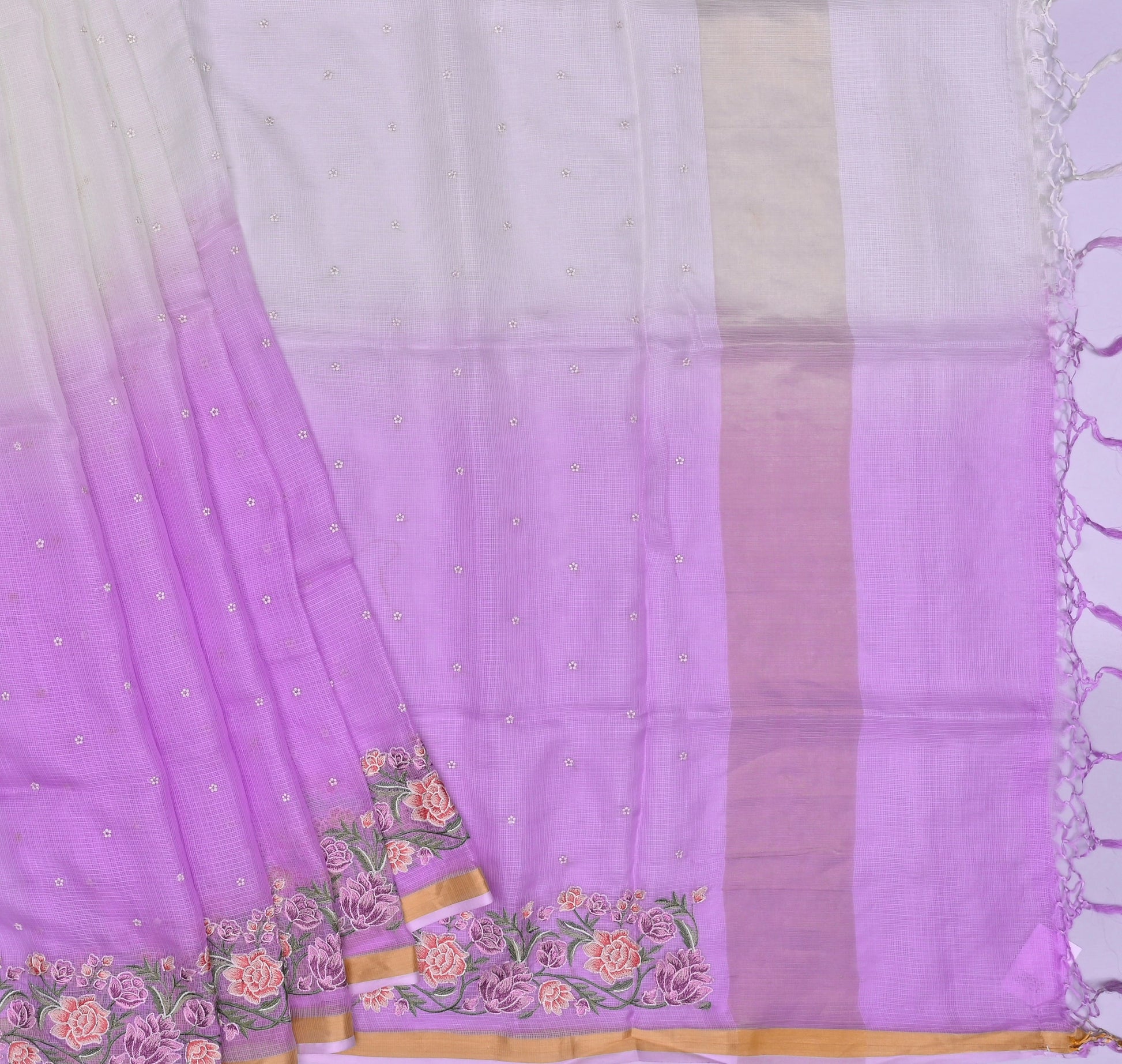 Pure Silk Kota Doria Embroidered Saree