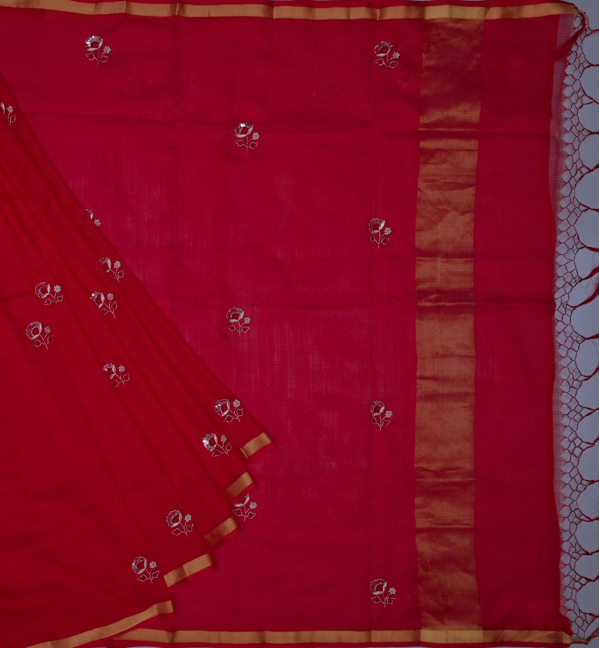 Pure Silk Kota Doria Hand Embroidered Saree