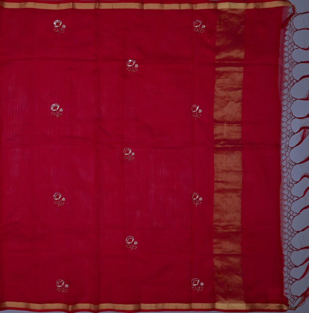 Pure Silk Kota Doria Hand Embroidered Saree