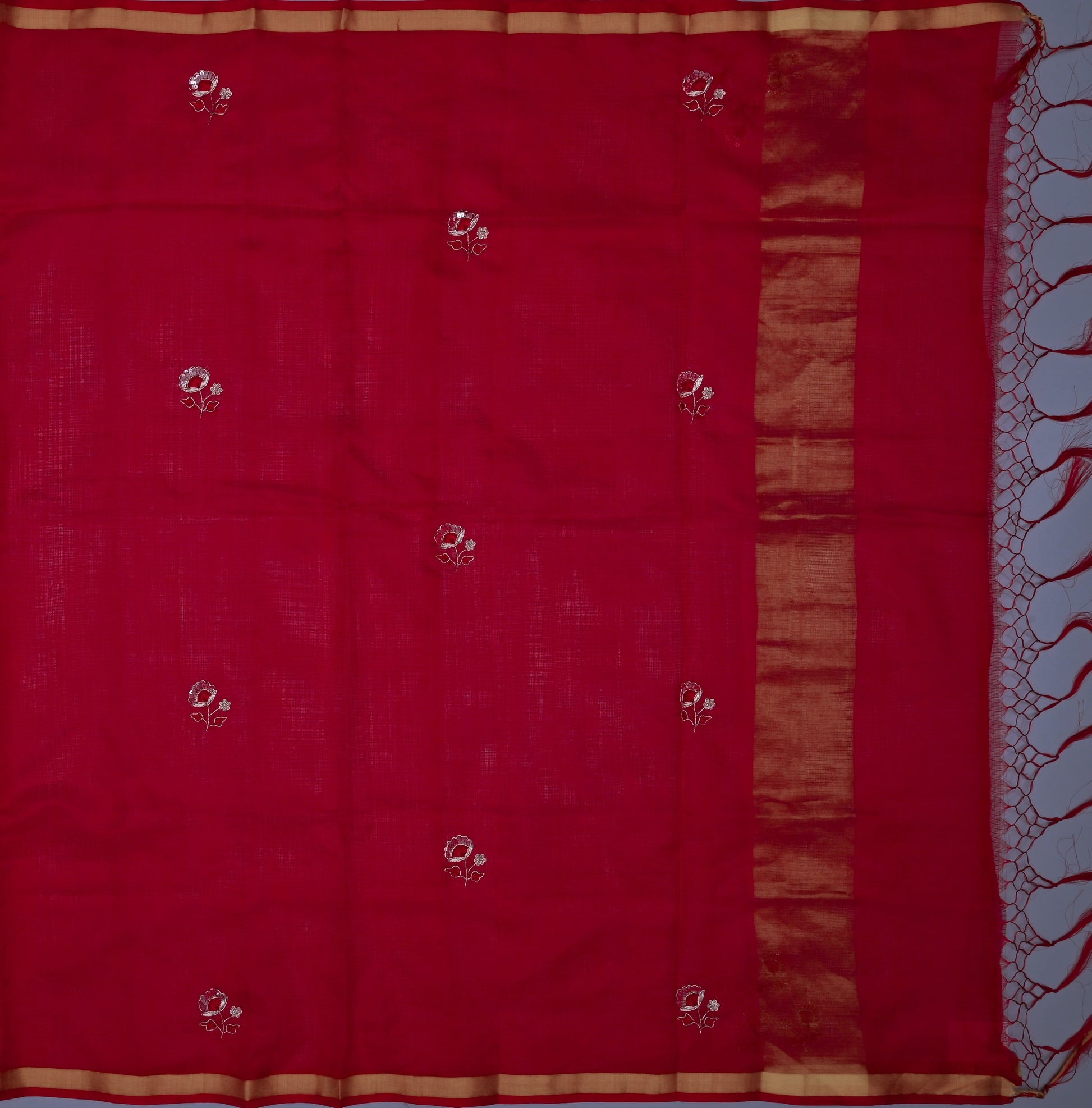 Pure Silk Kota Doria Hand Embroidered Saree