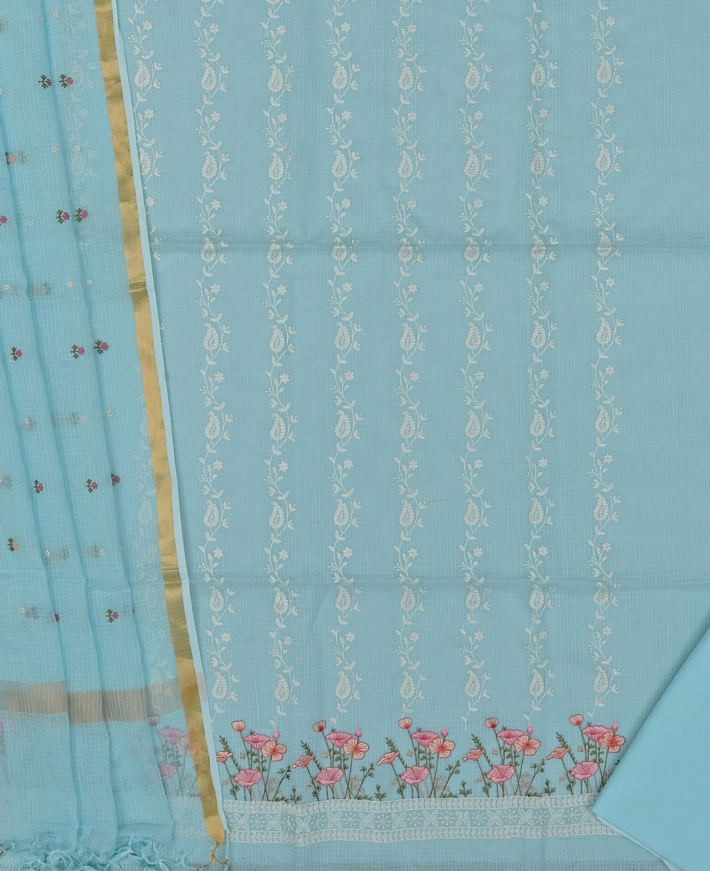 Pure Coton Kota Doria Embroidered Dress Material