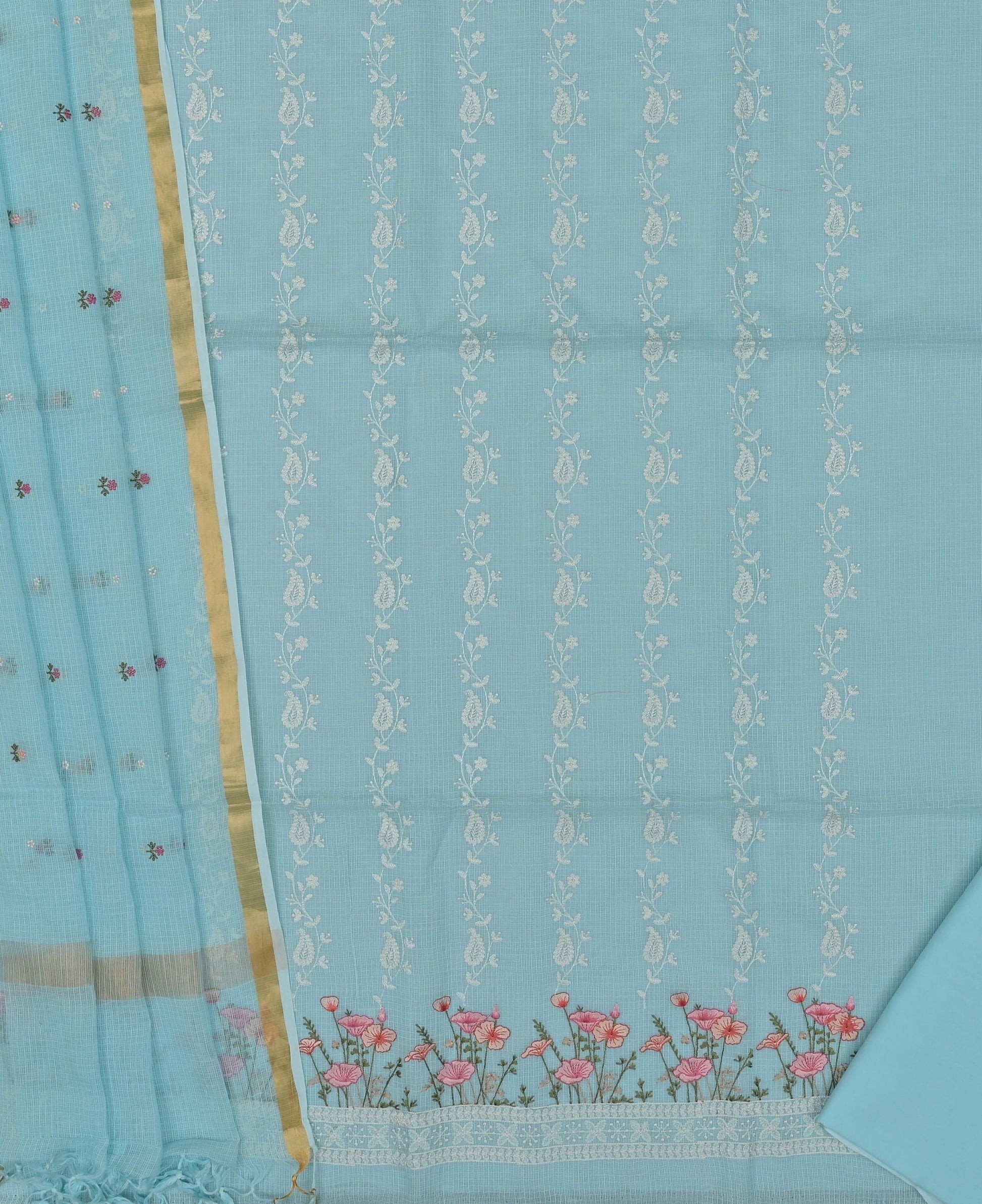 Pure Coton Kota Doria Embroidered Dress Material