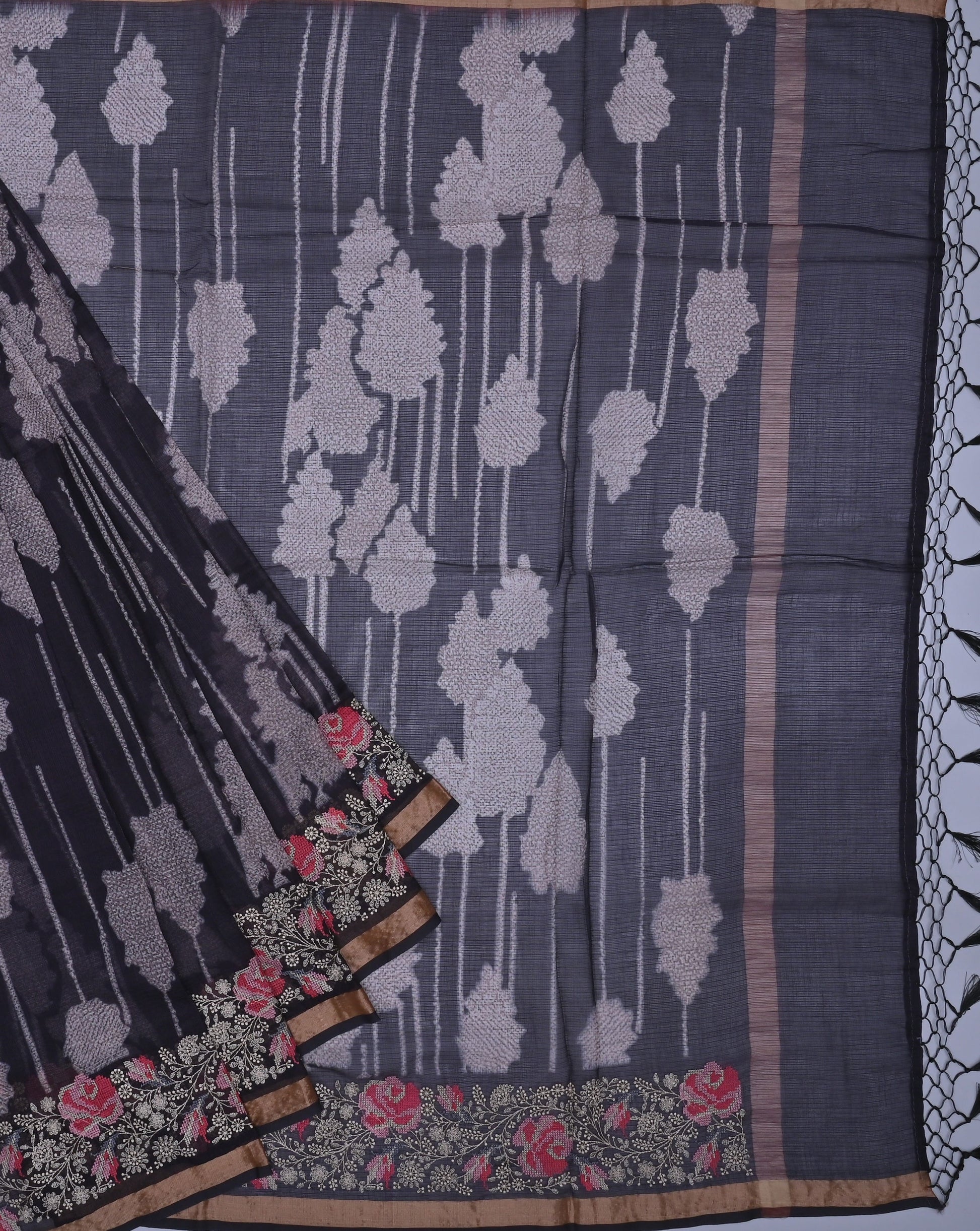 Pure Cotton Kota Doria Embroidered Saree Alongwith Digital Print