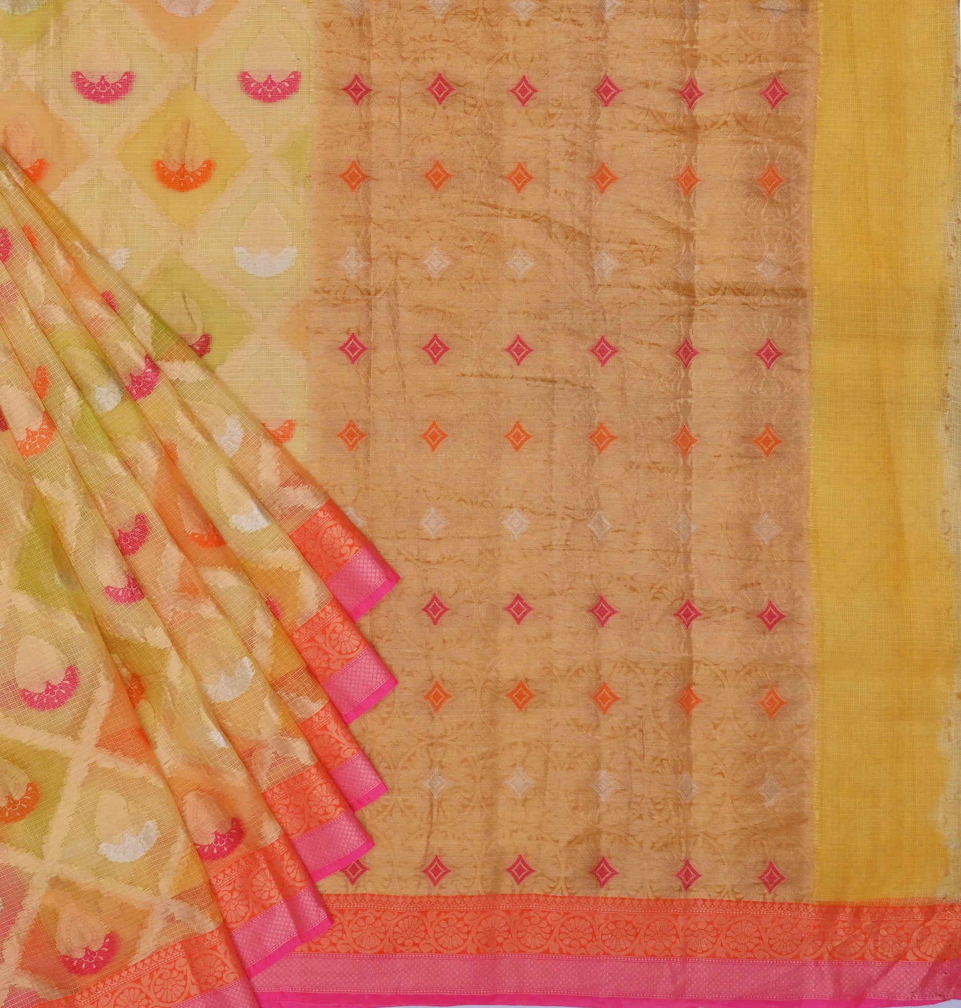 Pure Silk Kota Doria Zari And Silk Thread Weaving Motifs Saree