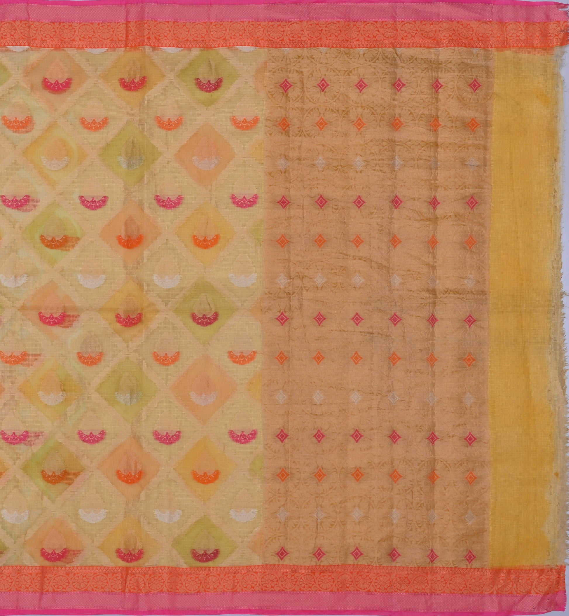 Pure Silk Kota Doria Zari And Silk Thread Weaving Motifs Saree