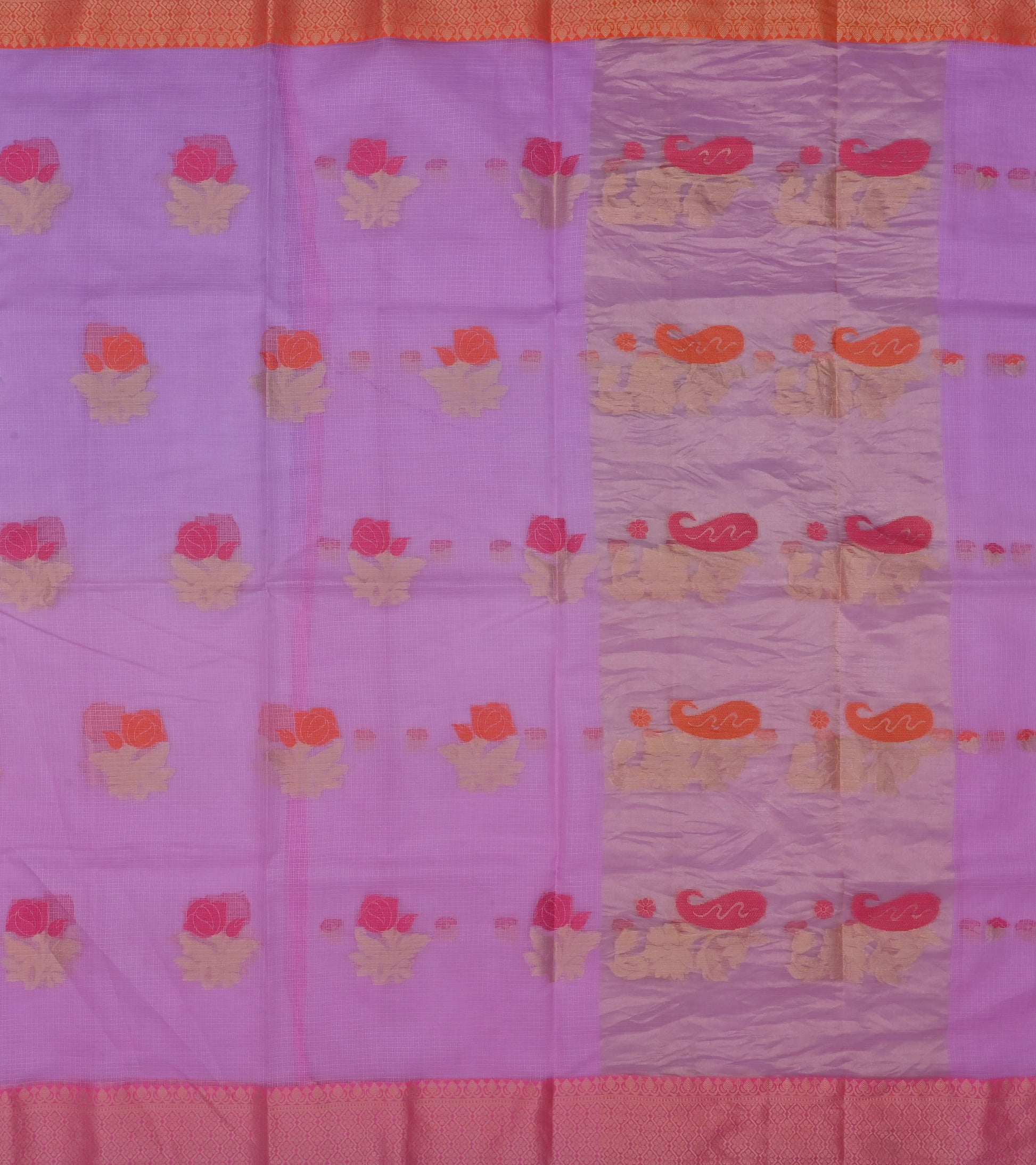 Pure Silk Kota Doria Zari And Silk Thread Weaving Motifs Saree