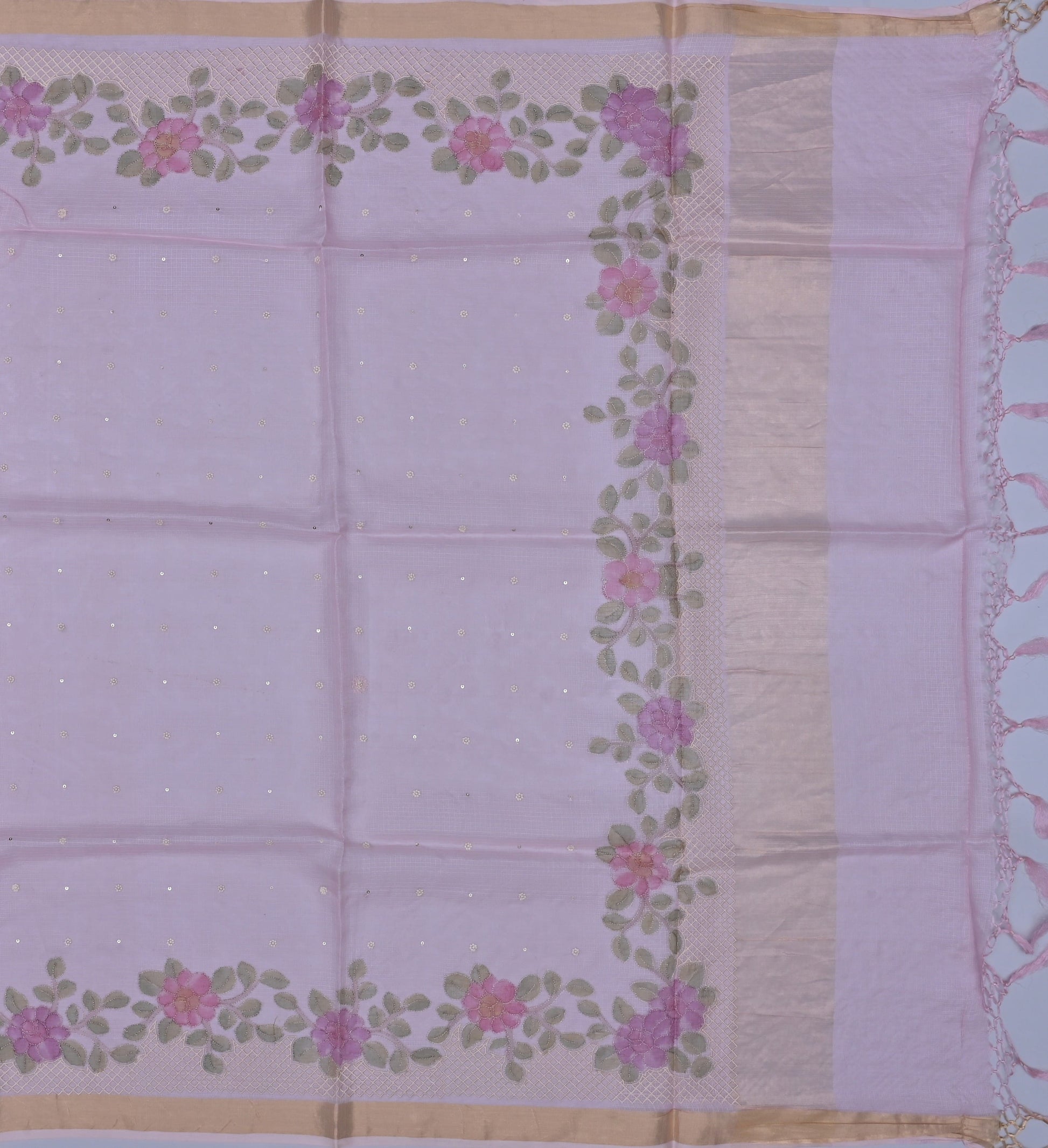 Pure Silk Kota Doria Embroidered Saree Alongwith Hand-Painting.