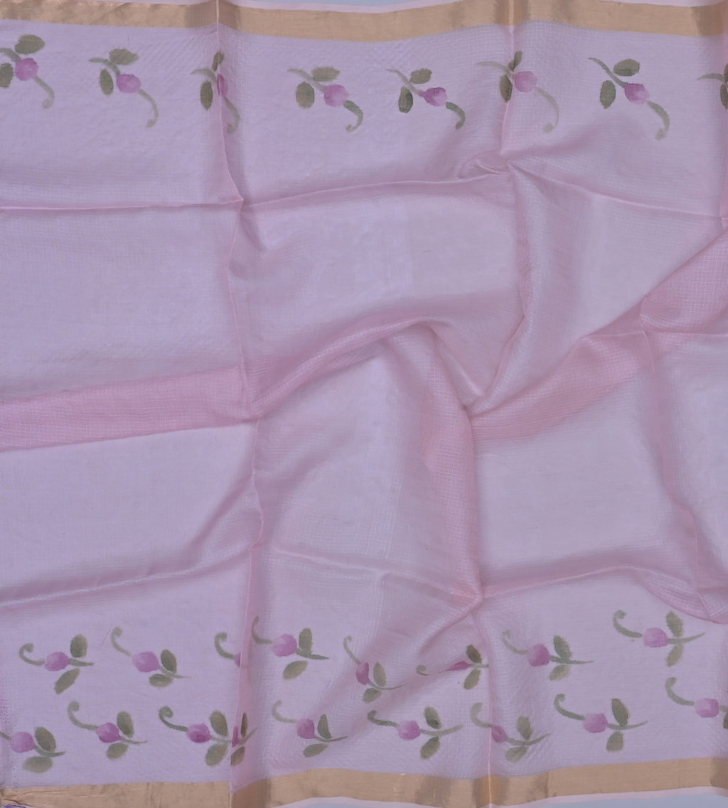 Pure Silk Kota Doria Embroidered Saree Alongwith Hand-Painting.