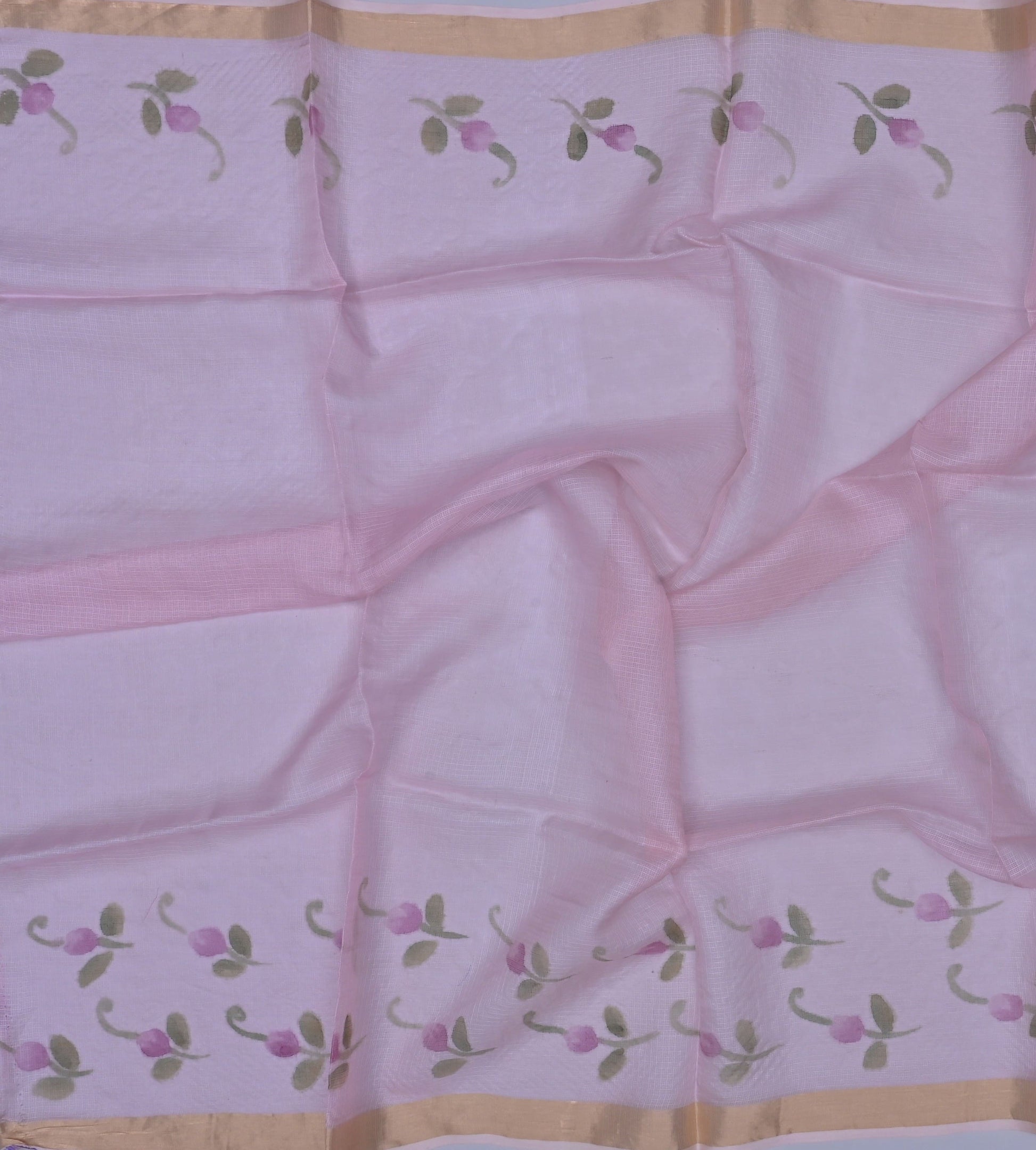 Pure Silk Kota Doria Embroidered Saree Alongwith Hand-Painting.