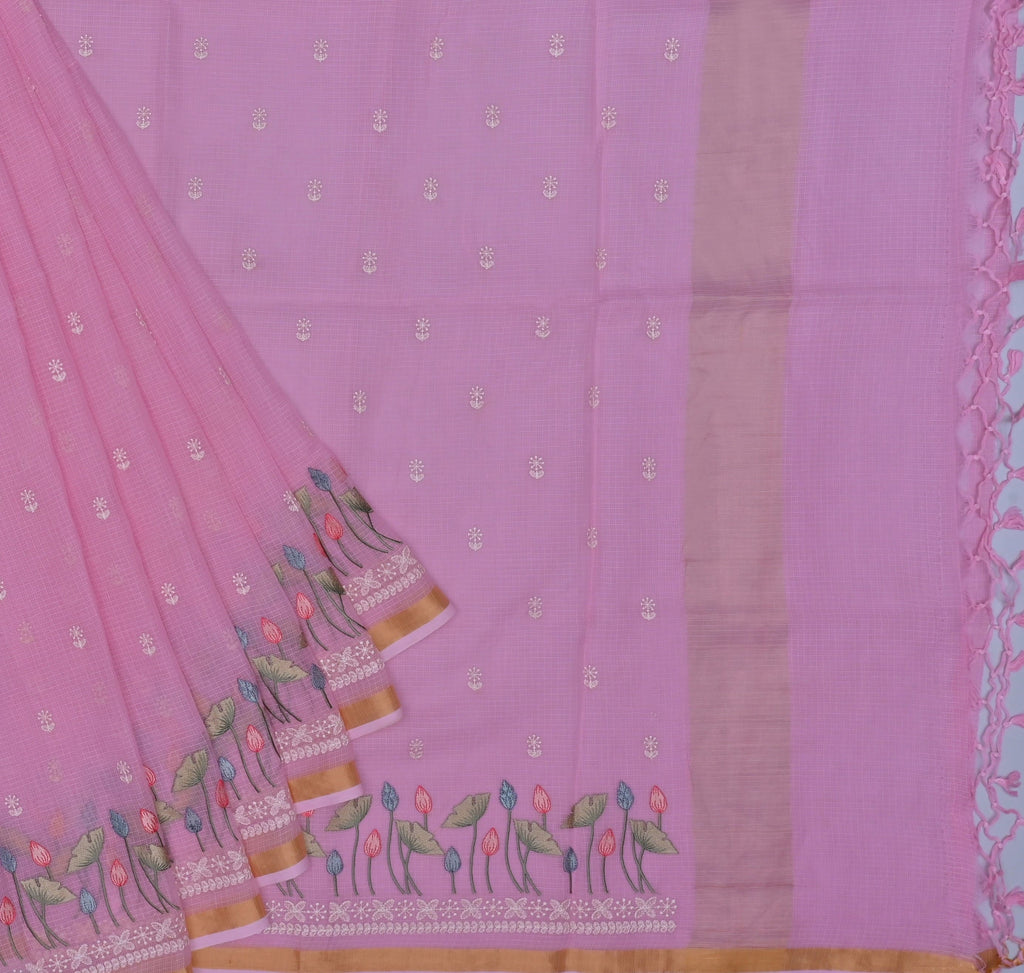 Pure Cotton Kota Doria Embroidered Saree
