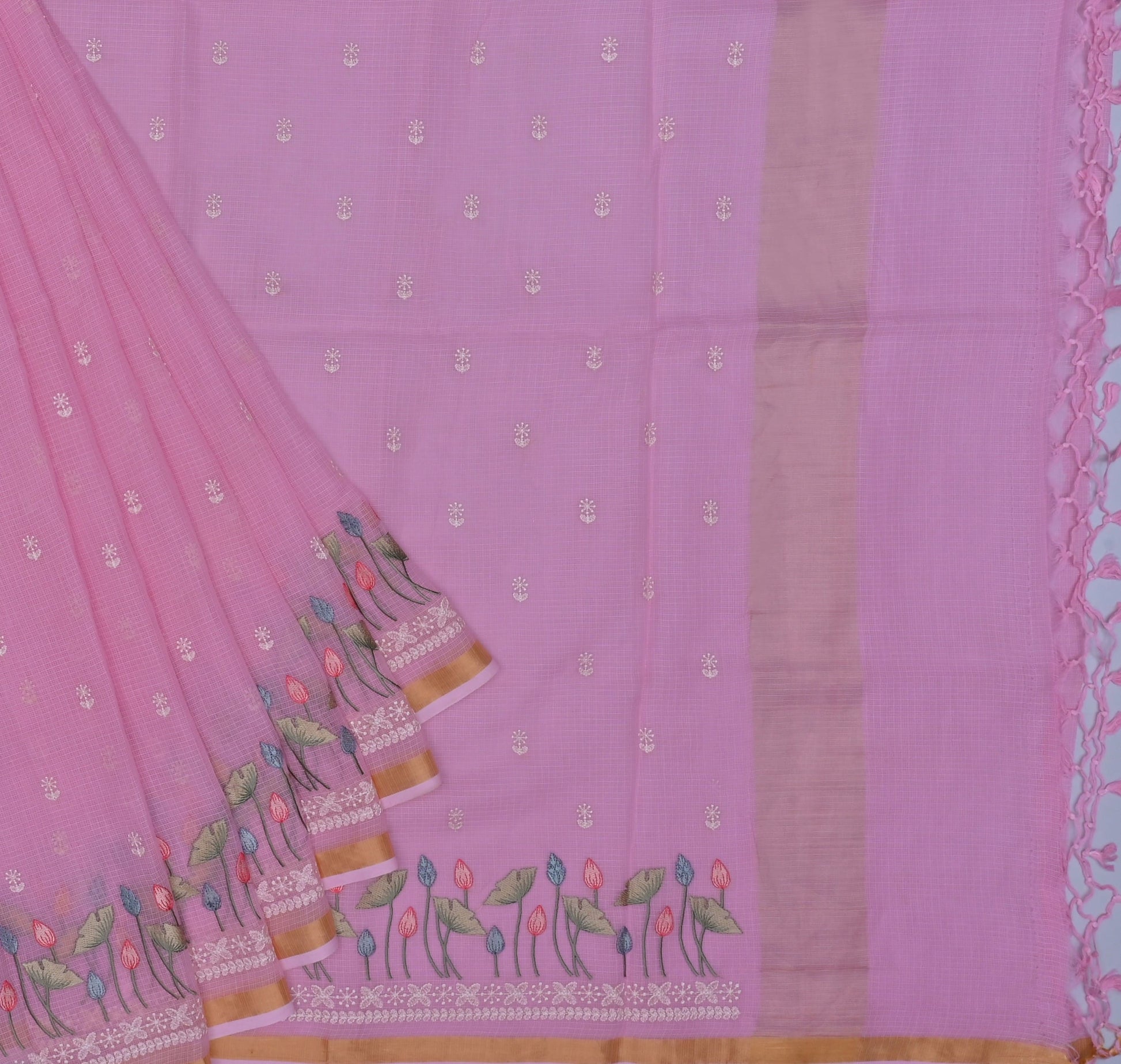Pure Cotton Kota Doria Embroidered Saree