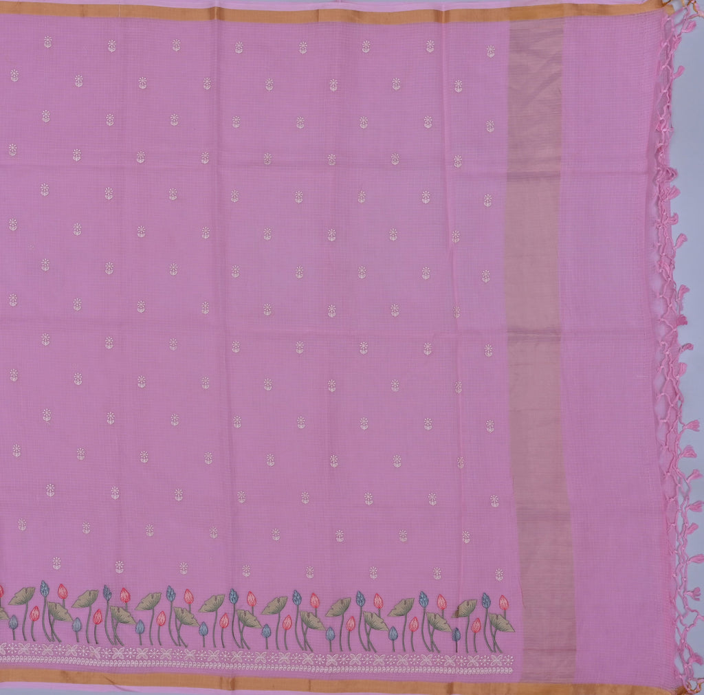Pure Cotton Kota Doria Embroidered Saree