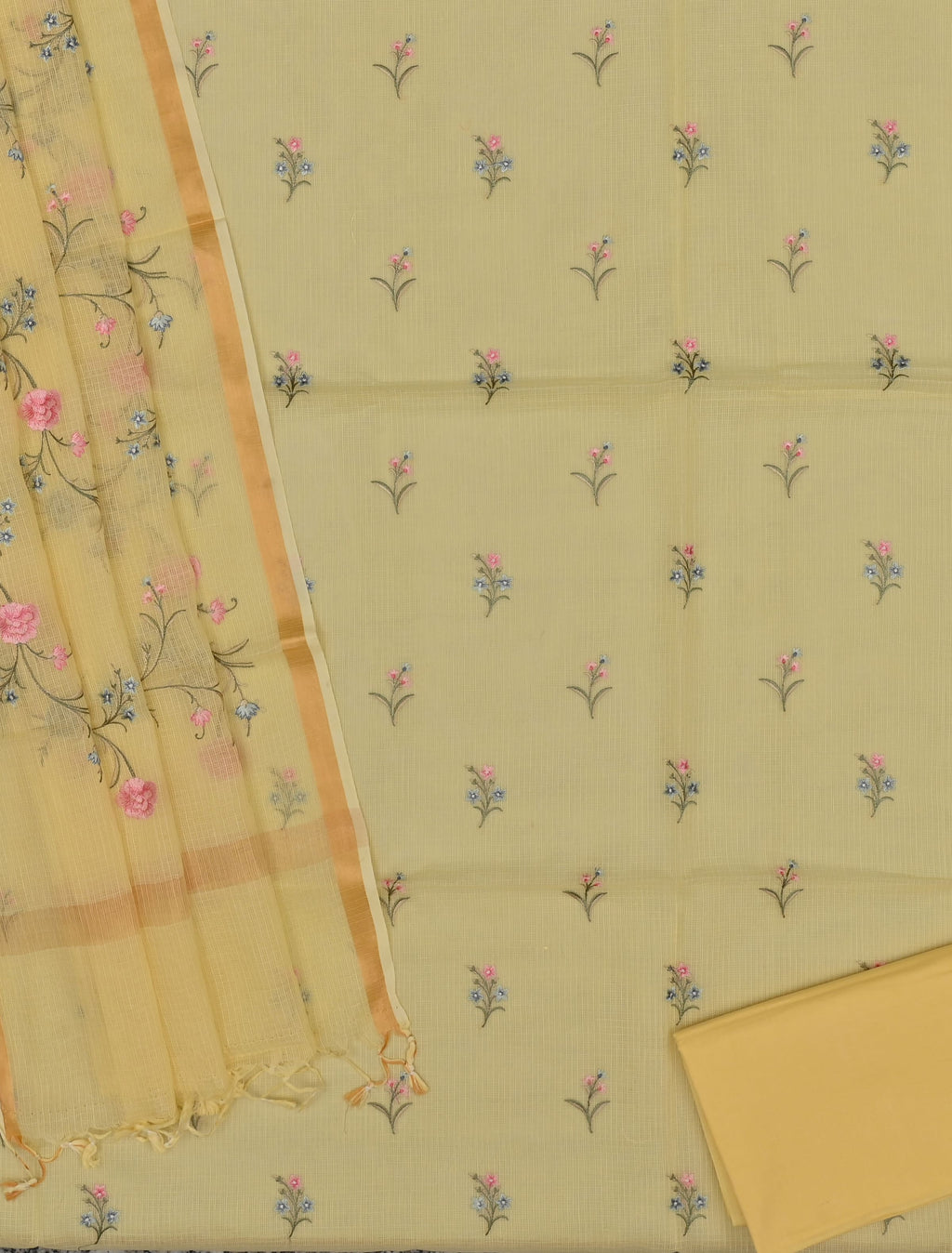 Pure Coton Kota Doria Embroidered Dress Material