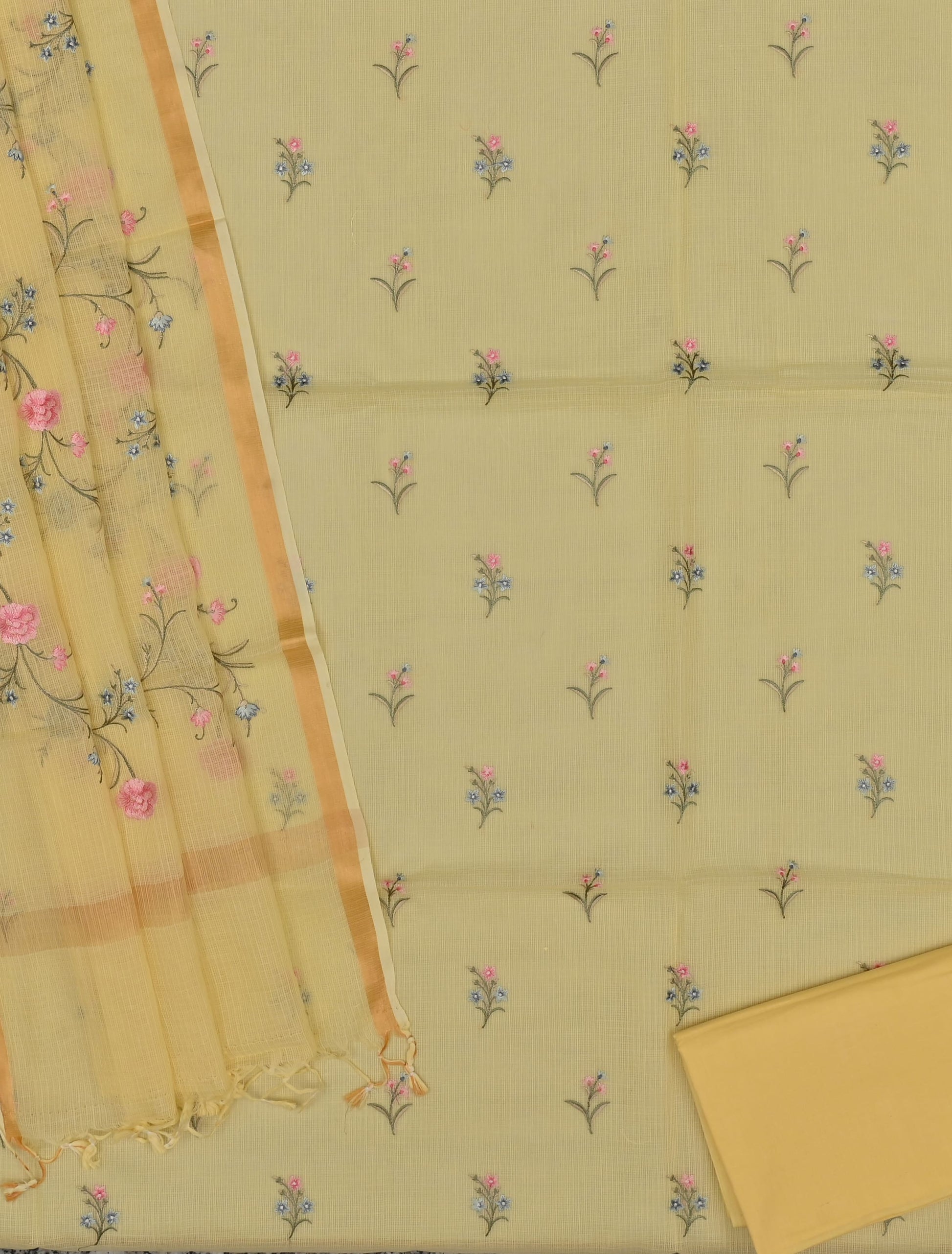 Pure Coton Kota Doria Embroidered Dress Material