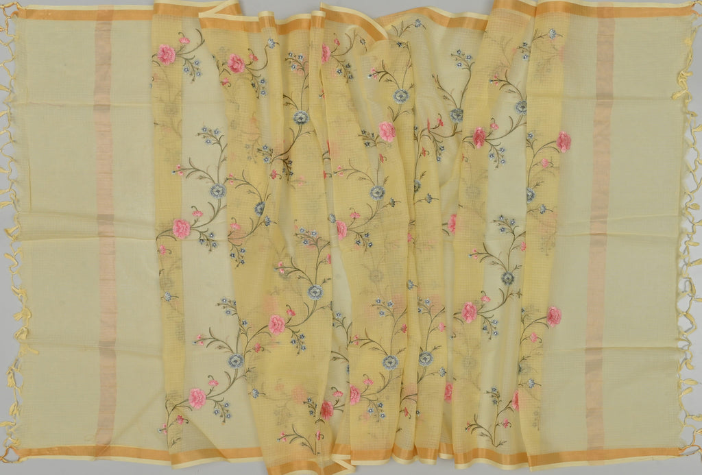 Pure Coton Kota Doria Embroidered Dress Material