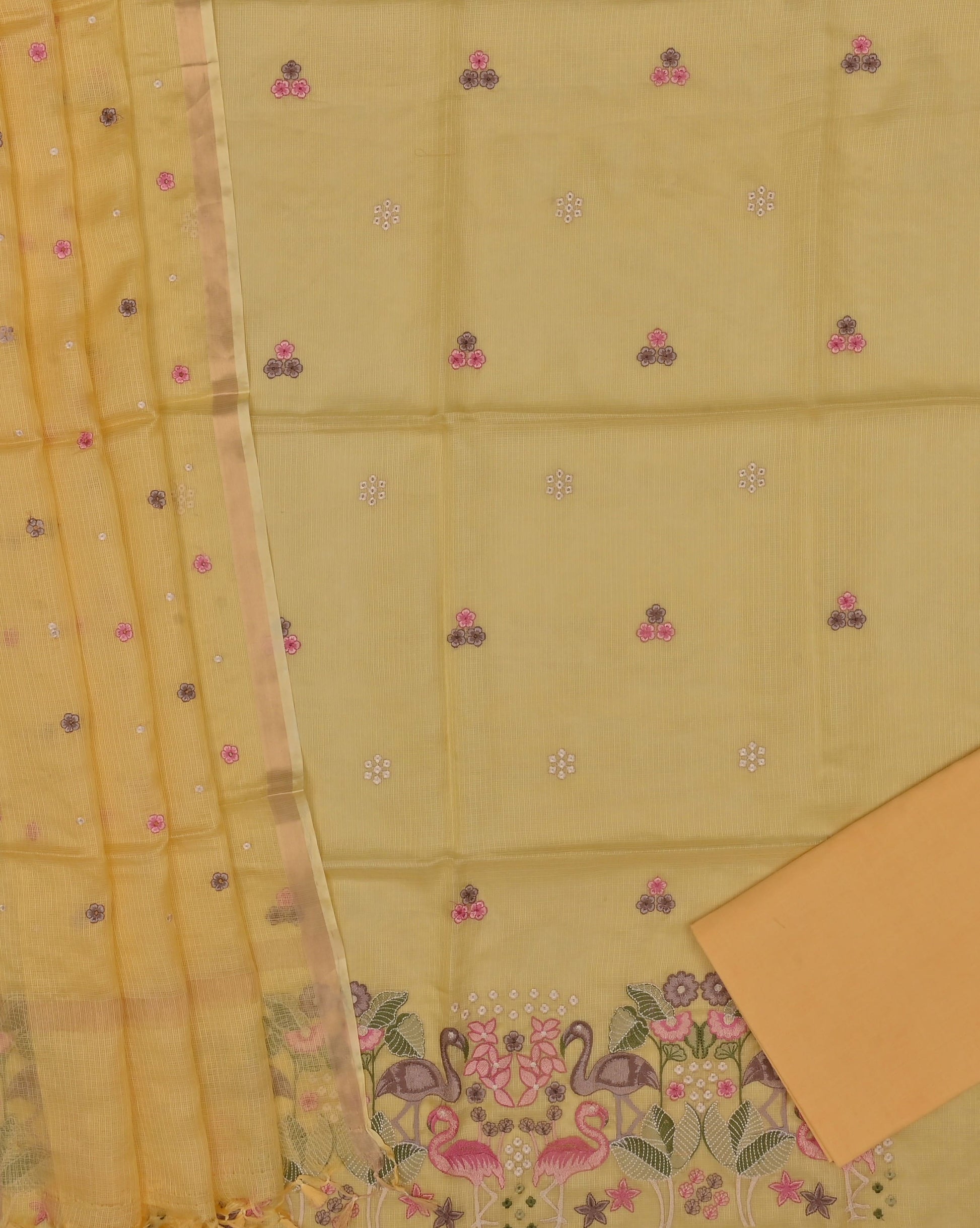 Pure Silk Kota Doria Embroidered Dress Material