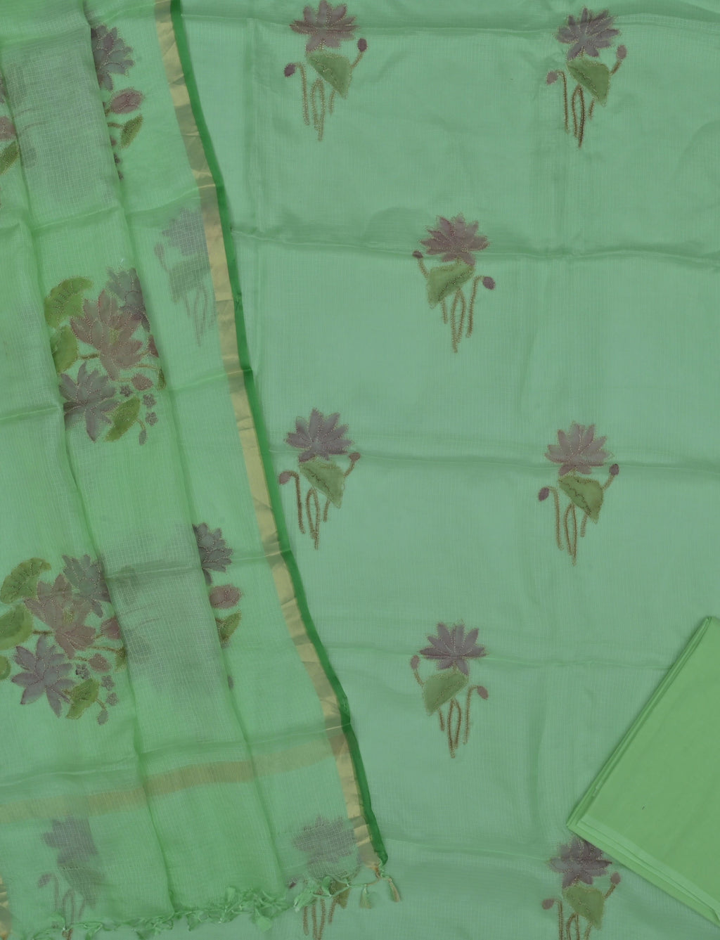 Pure Silk Kota Doria Embroidered Dress Material Alongwith Hand Painting