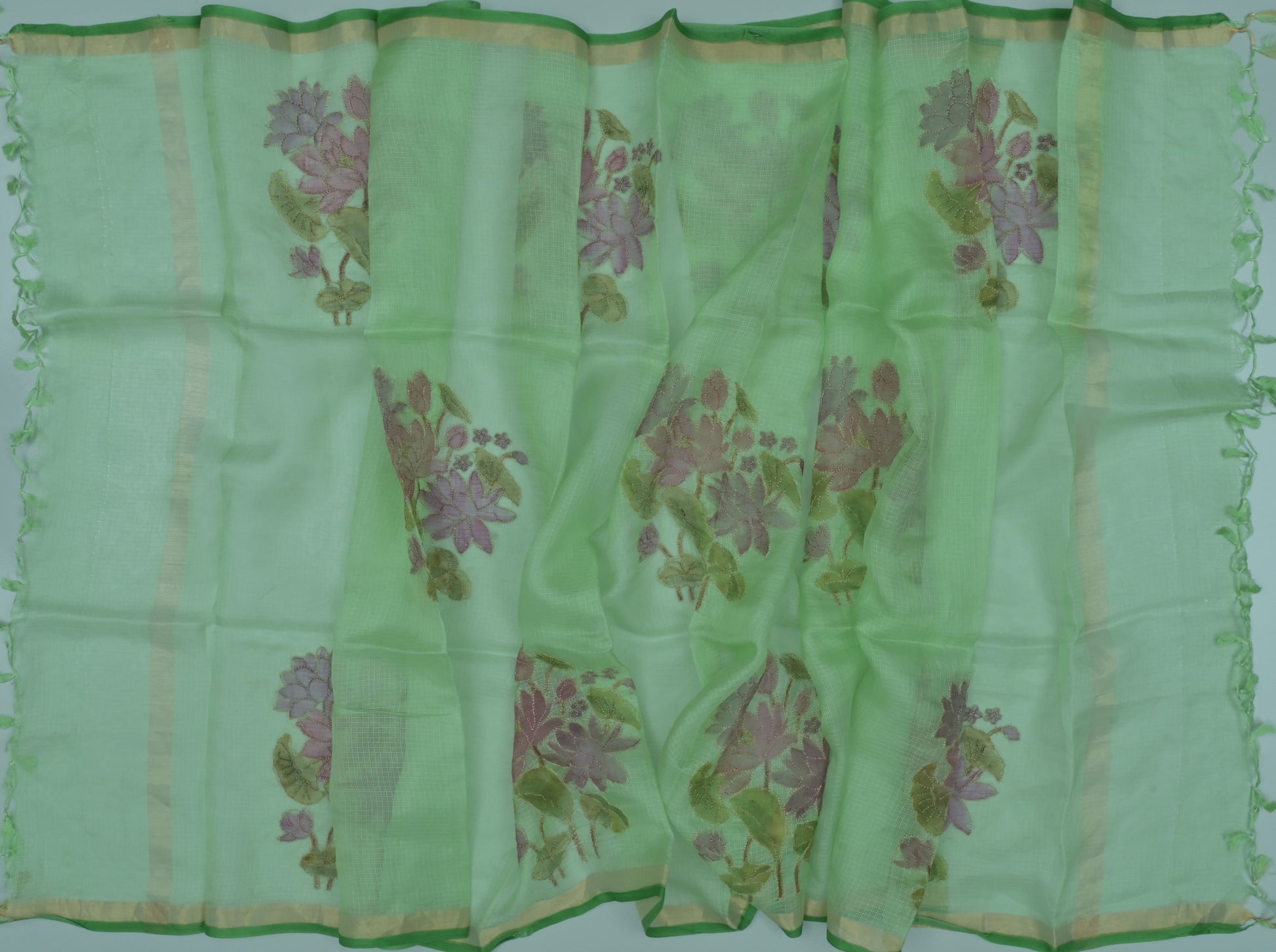 Pure Silk Kota Doria Embroidered Dress Material Alongwith Hand Painting