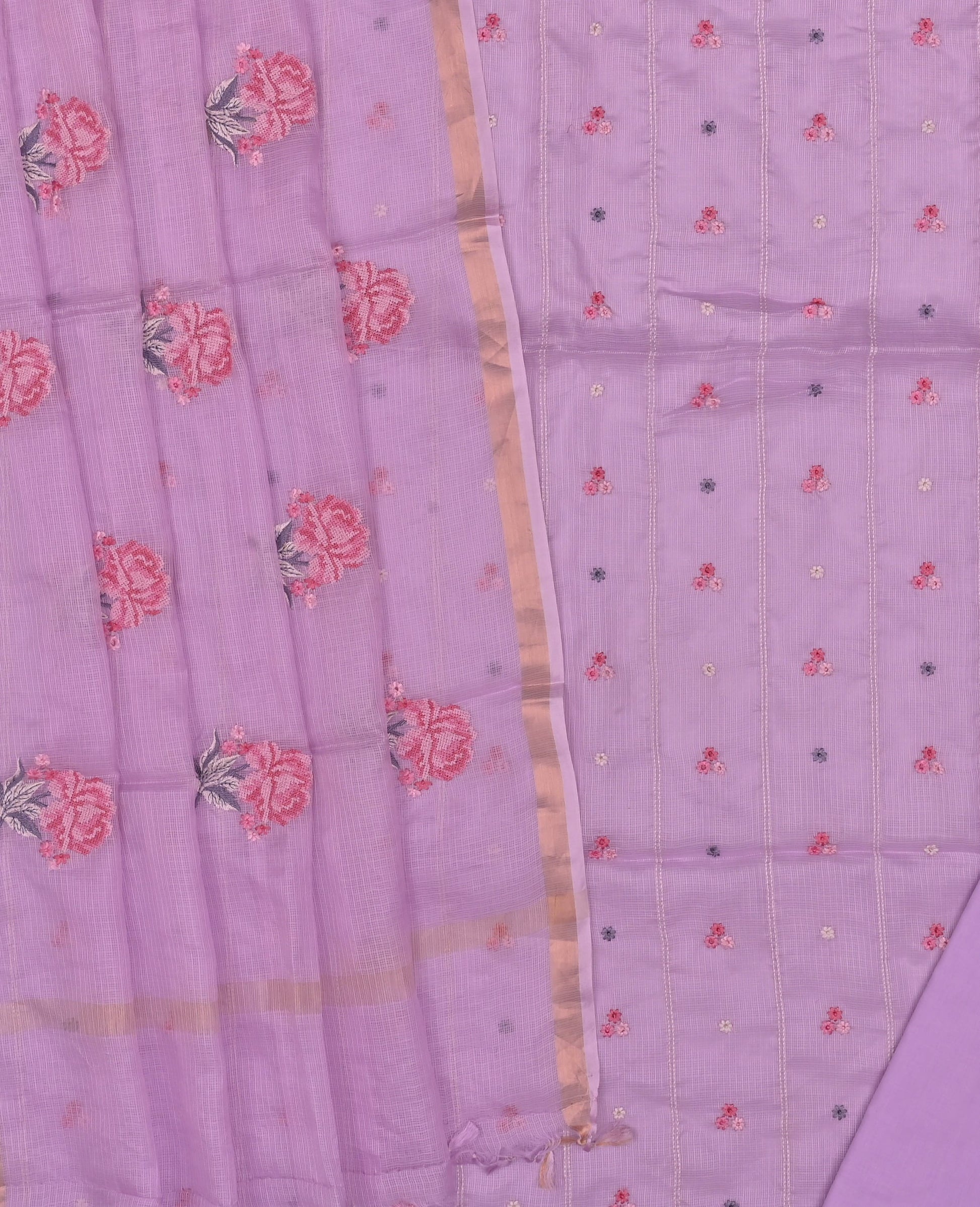 Pure Silk Kota Doria Embroidered Dress Material