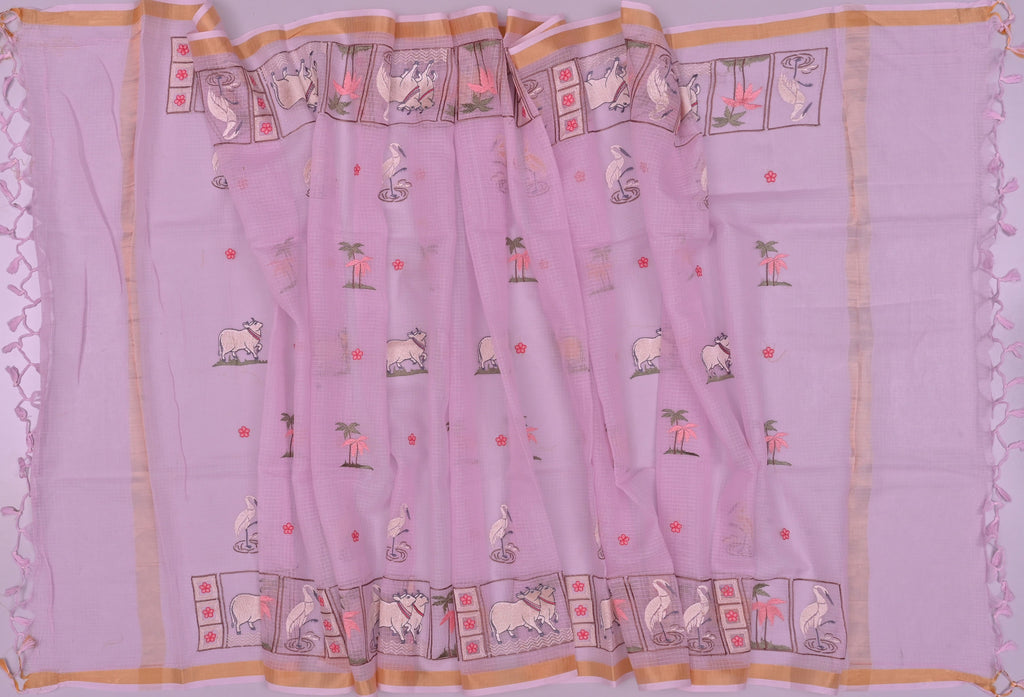 Pure Coton Kota Doria Embroidered Dress Material