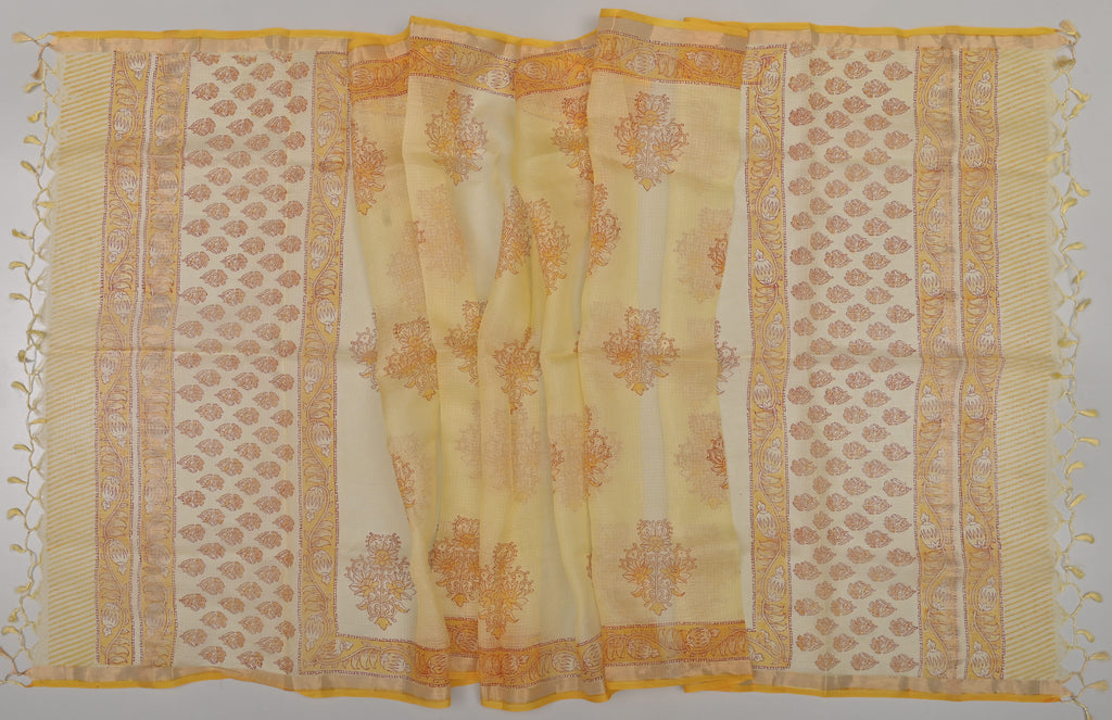 Pure Silk Kota Doria Hand Block Printed Dress Material