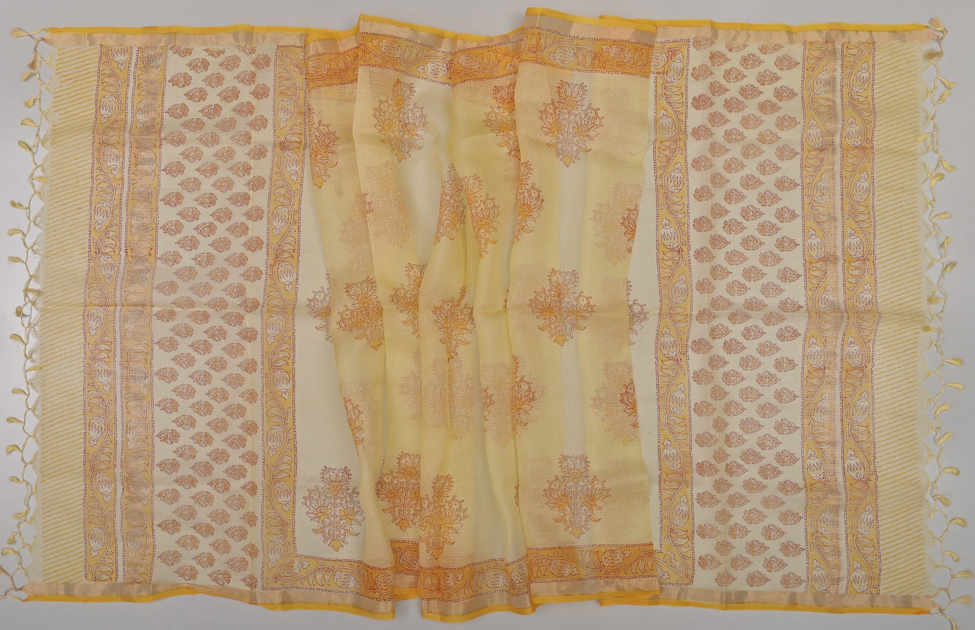 Pure Silk Kota Doria Hand Block Printed Dress Material
