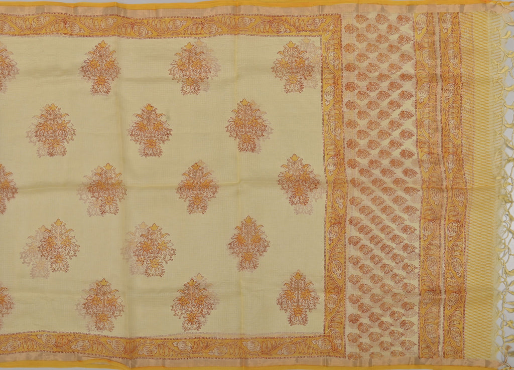 Pure Silk Kota Doria Hand Block Printed Dress Material