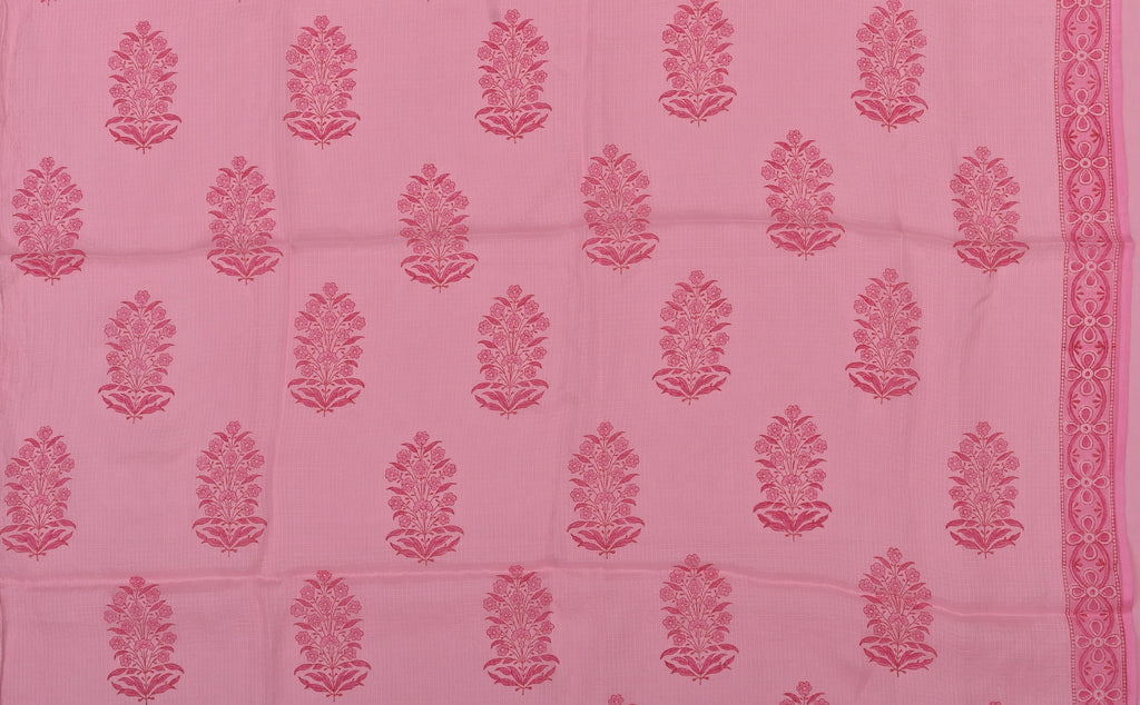 Pure Silk Kota Doria Hand Block Printed Dress Material