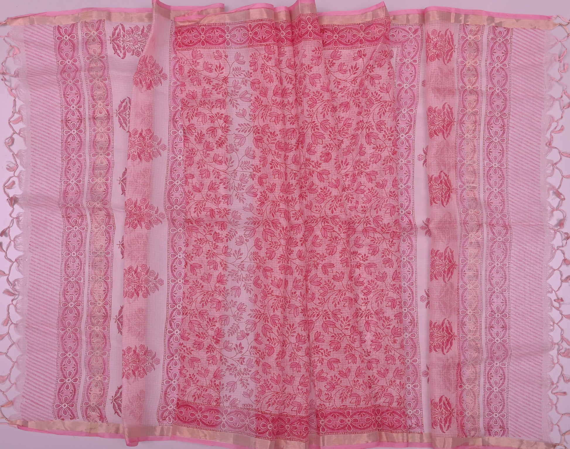 Pure Silk Kota Doria Hand Block Printed Dress Material